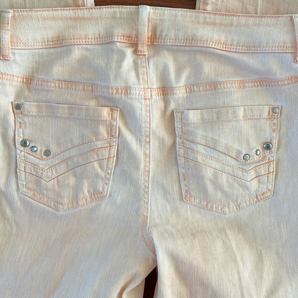 Chico's Peach Color Rhinestone Skinny Mid Rise Jeans - Picture 7 of 7